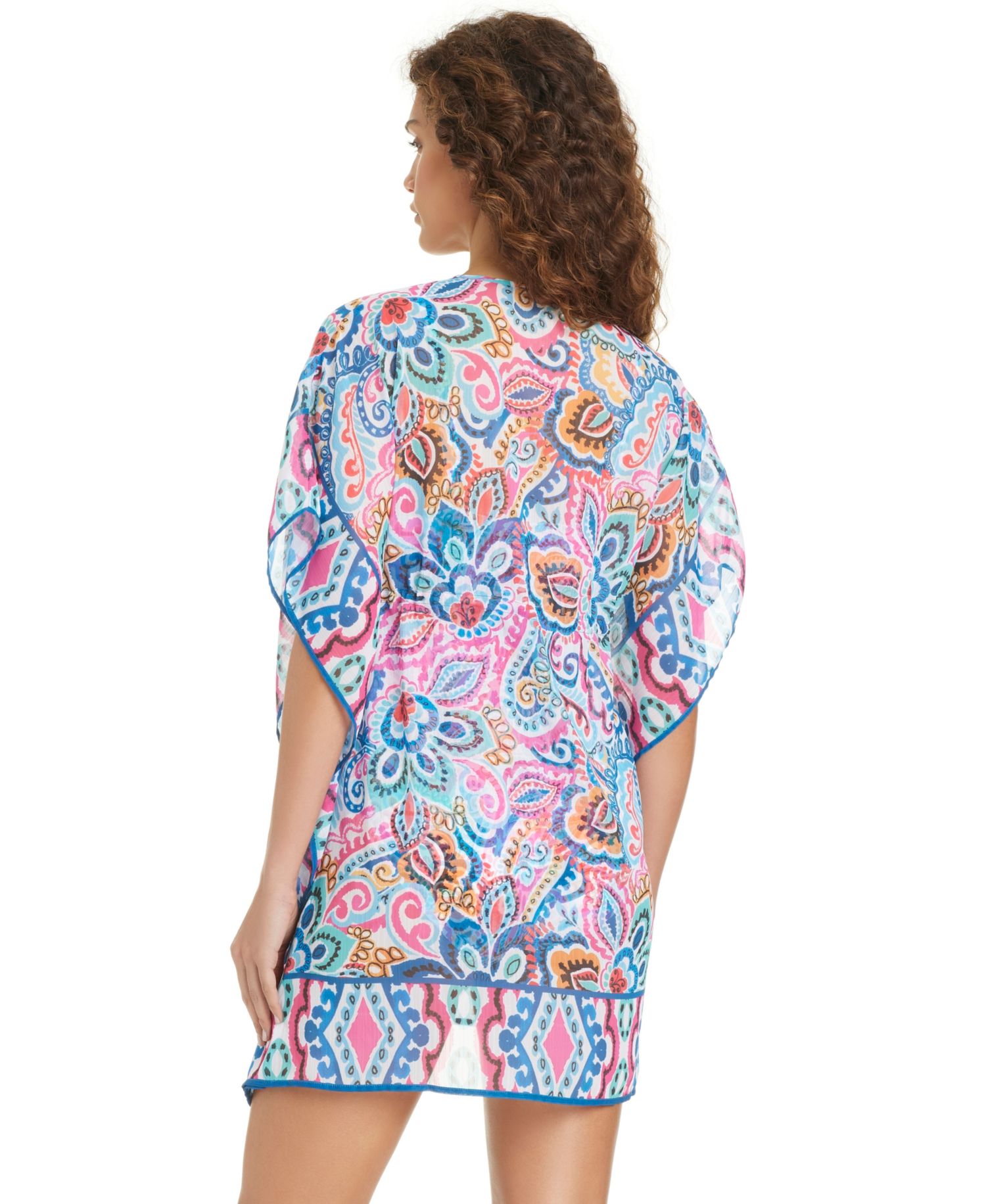 Women's Artistic Paisley Chiffon V-Neck Swim Cover-Up Caftan