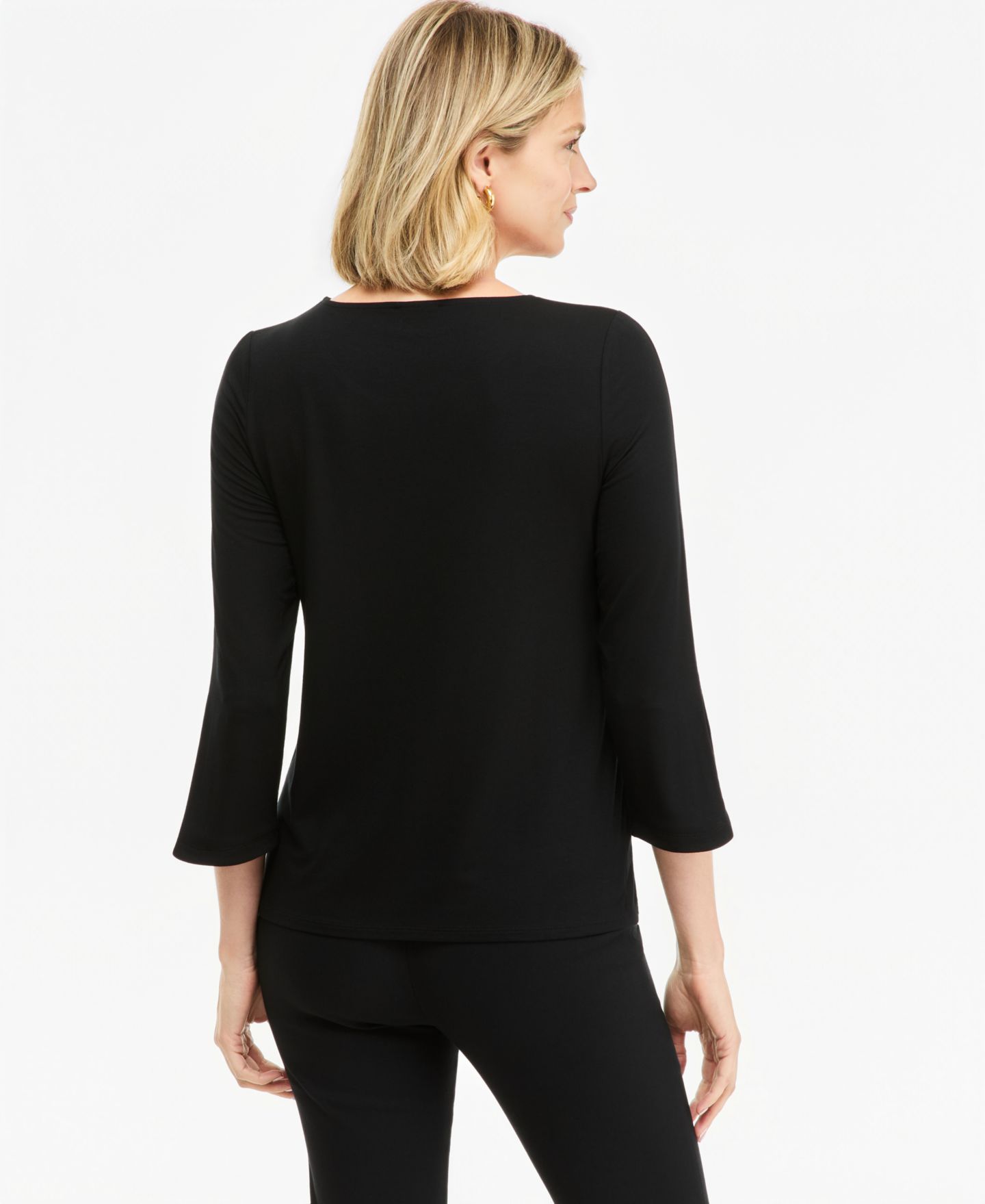 Женская футболка JM Collection 3/4-Length Tulip Sleeve Scoop Neck, цвет: Глубокий чёрный — фото 4