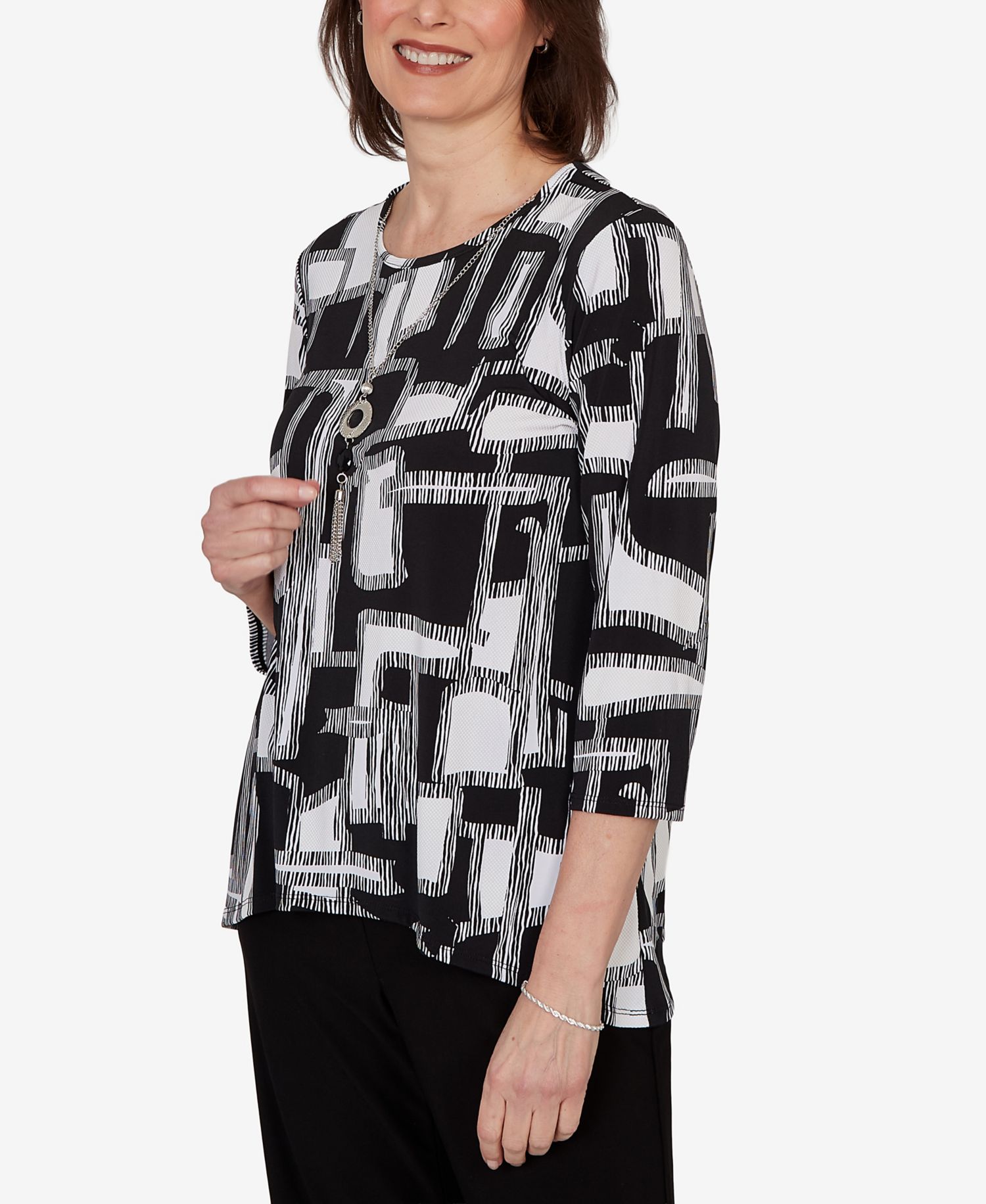 Women's Geo Boxes Puff Printed Top with Necklace