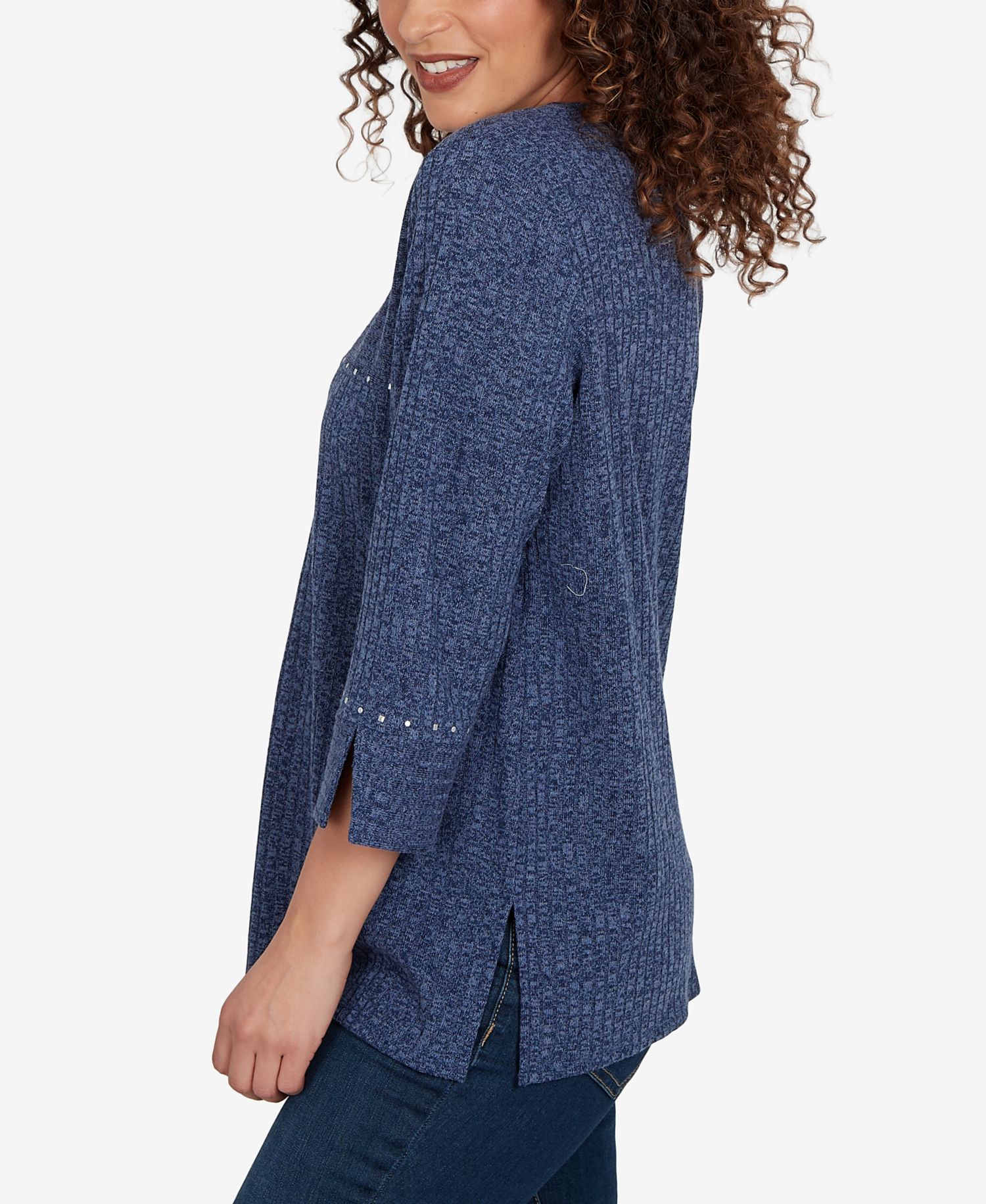 Women's Spliced Texture Metallic Studded Top
