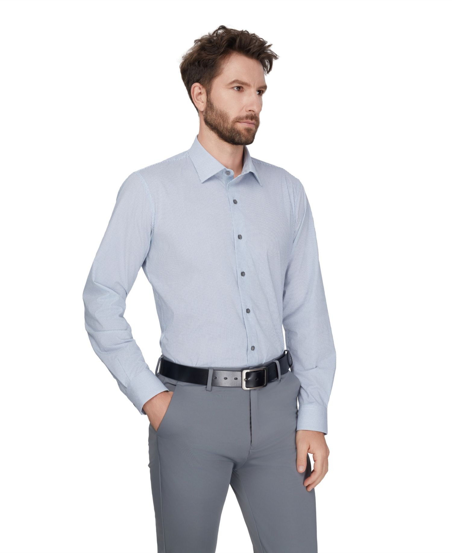 Men's Slim-Fit Spread Collar Dress Shirt