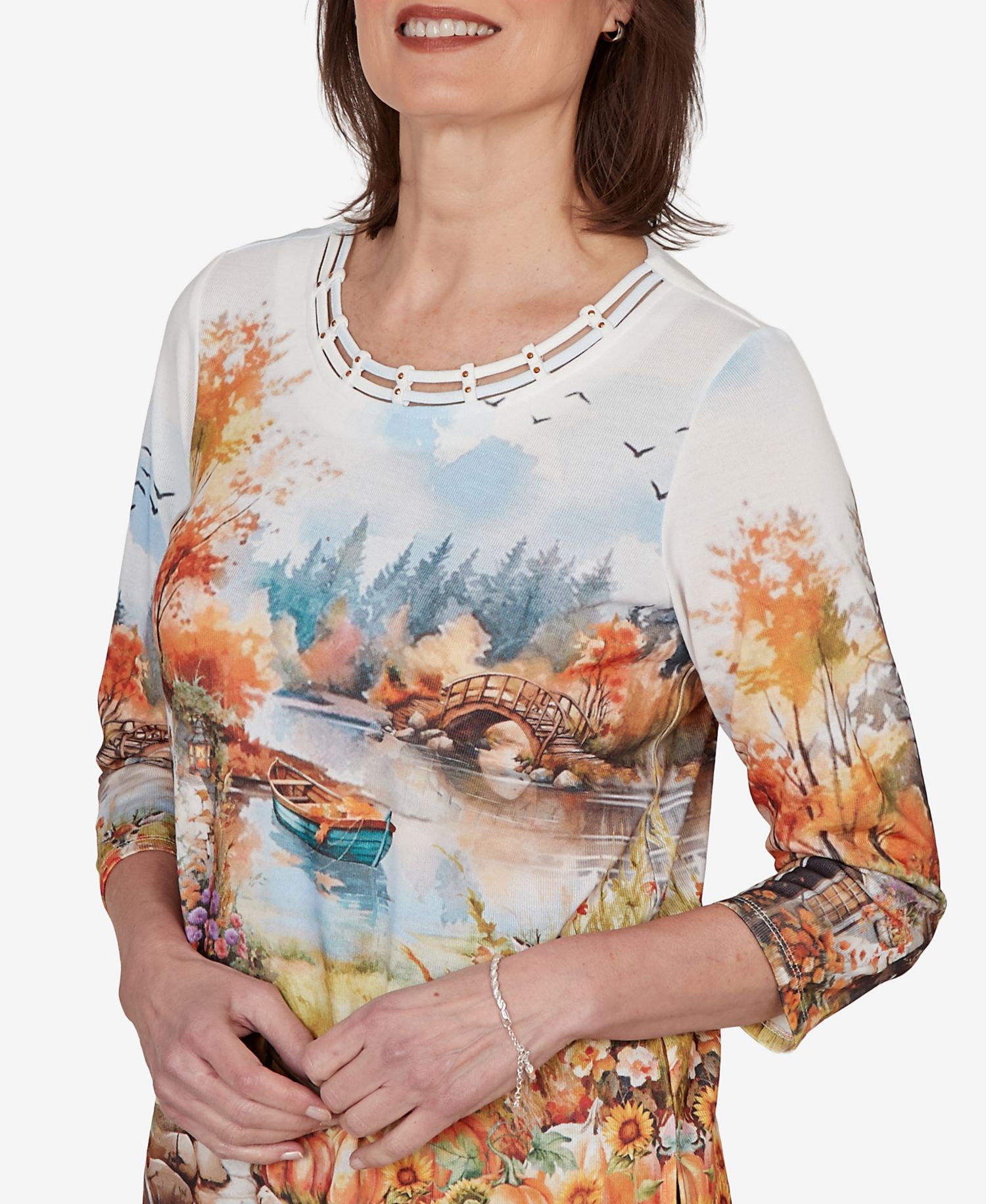 Women's Autumn Lake Scenic Print Top