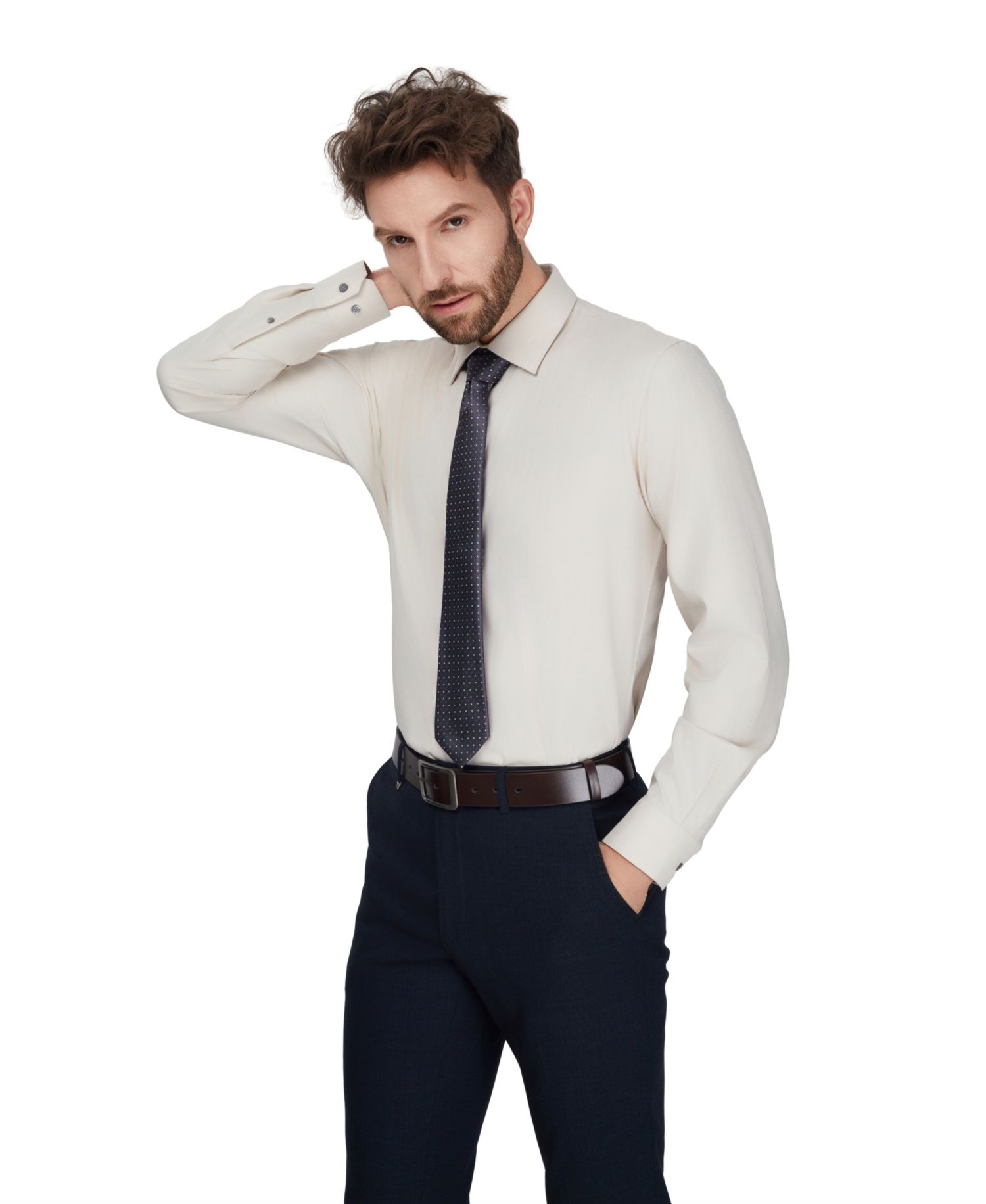 Men's Herringbone Long-Sleeve Dress Shirt