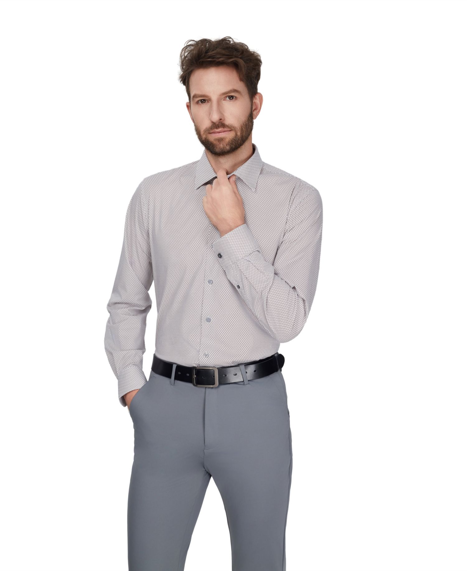 Men's Geometric Pattern Spread Collar Dress Shirt