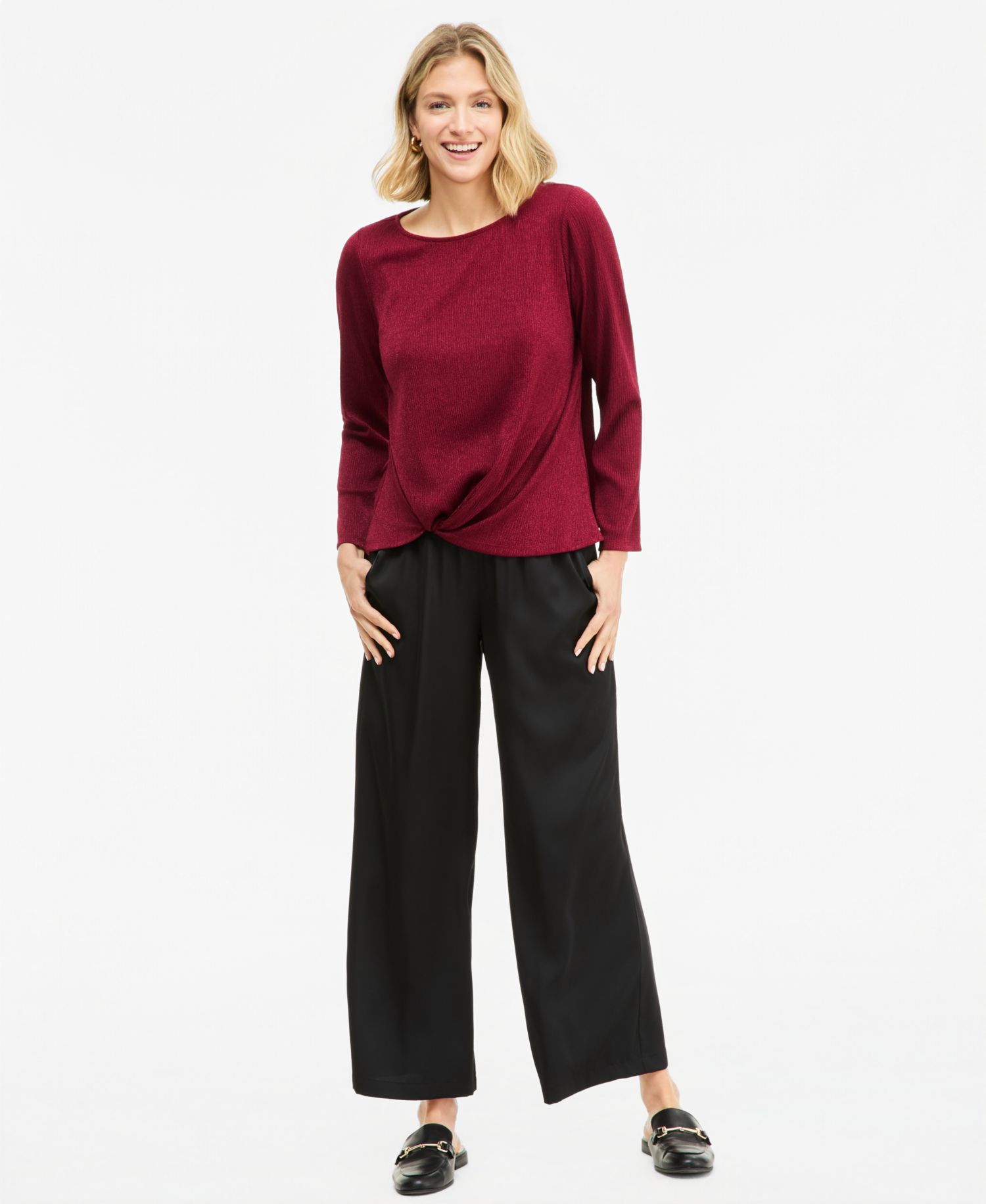Women's Pleated Shine Twist-Front Top