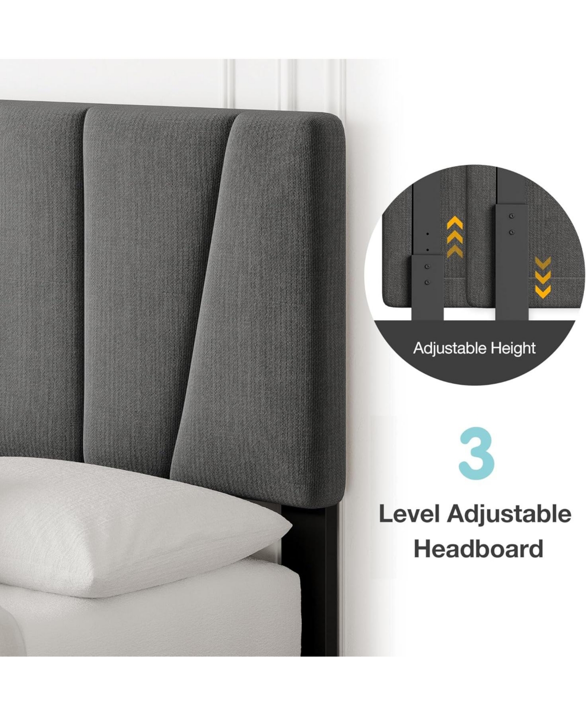 gaomon Bed Frame with Adjustable Headboard, Linen Upholstered Platform Bedframe with Strong Wooden Slats, Mattress Foundation