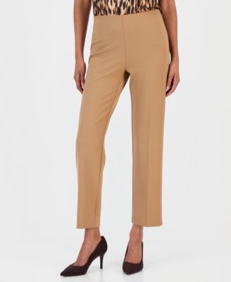 Women's Stretch Crepe Pull-On Hollywood Waist Straight Ankle Pants, Regular & Petite