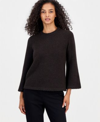 Women's Braided-Trim Long-Bell-Sleeve Sweater