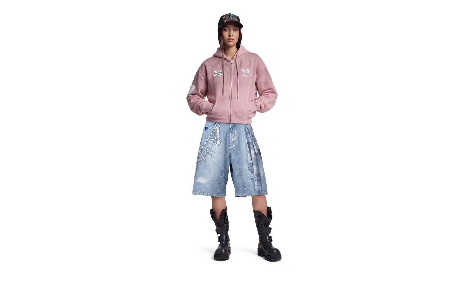 Women's Plaid Panel Chain Jorts