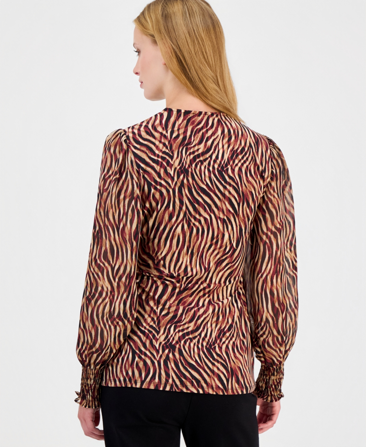 Anne Klein Women's Mixed Media Faux-Wrap Chiffon Blouse