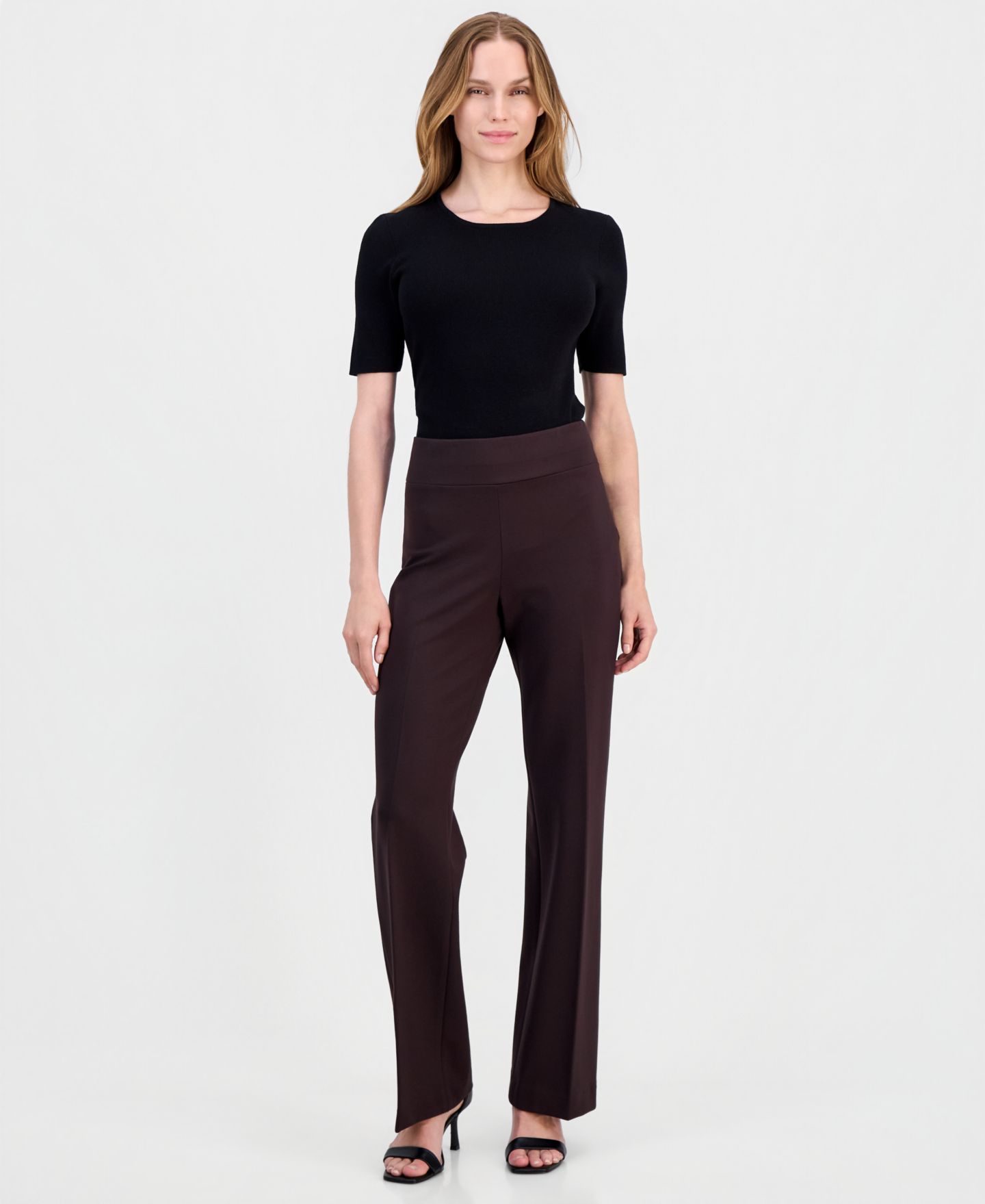Женские брюки Anne Klein Petite High Rise Pull-On Wide-Leg, цвет: Глубокий красное дерево — фото 2