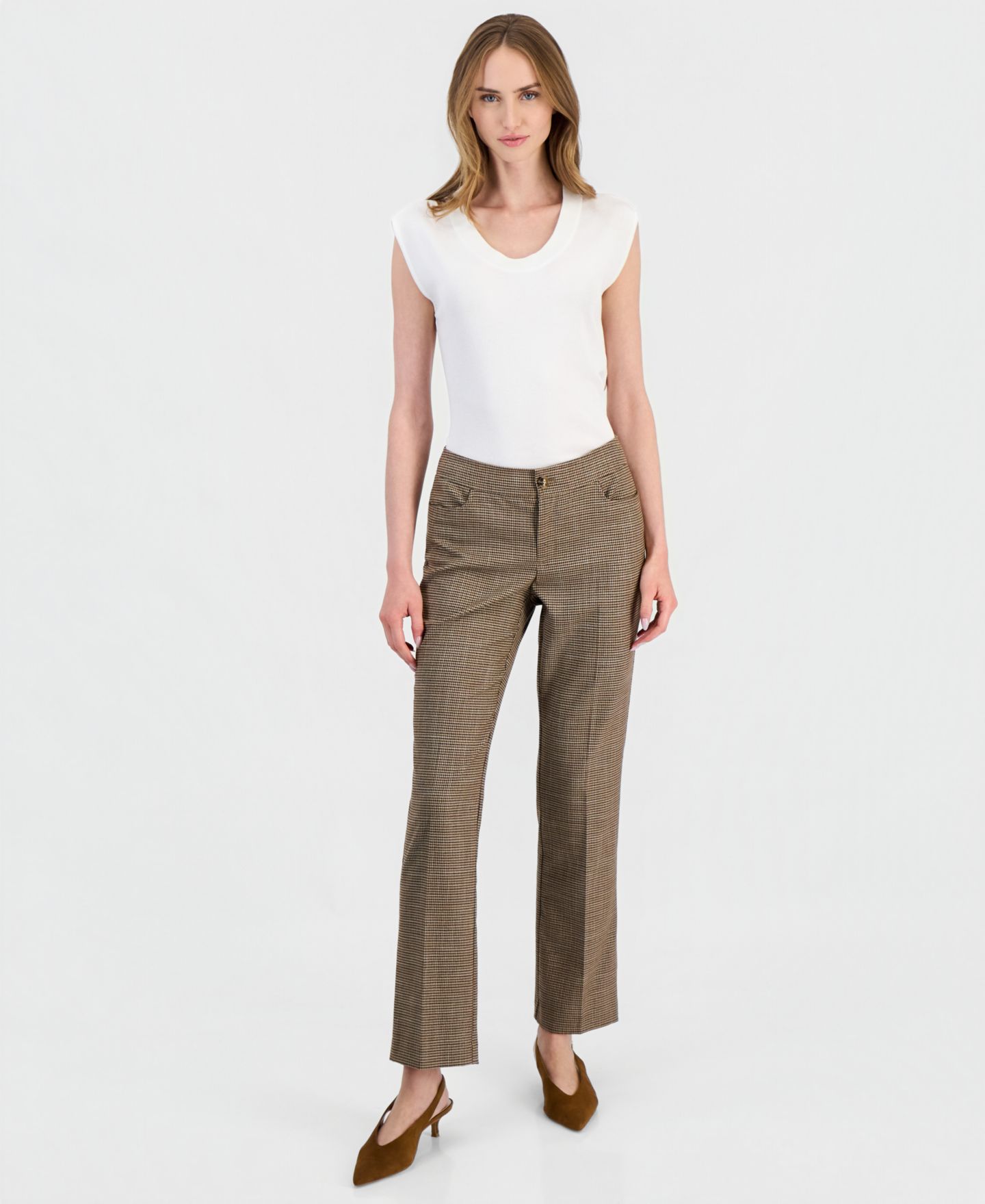 Женские брюки Anne Klein Plaid Mid-Rise Bootcut, цвет: Разноцветный — фото 3