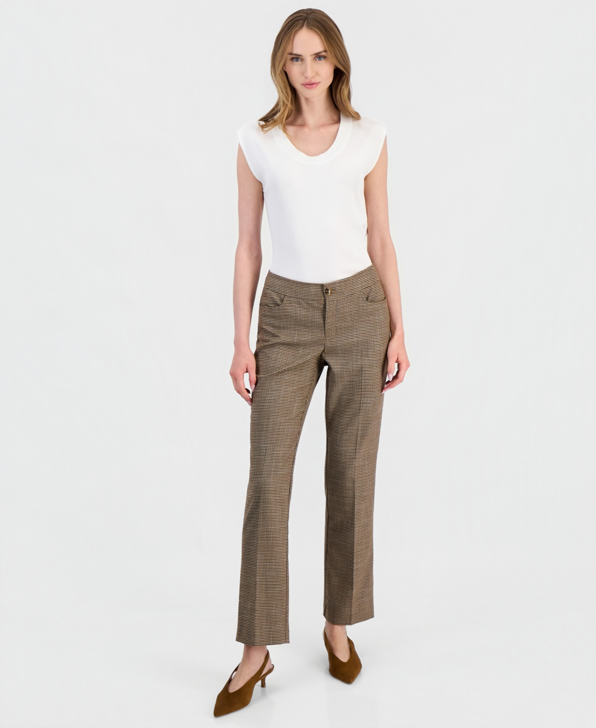 Anne Klein Women's Plaid Mid-Rise Bootcut Pants