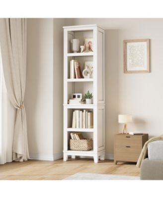 71 Inch Tall Bookshelf with Adjustable Shelves Narrow Bookcase with Wooden Legs, Farmhouse Shelf for Living Room Office Apartment