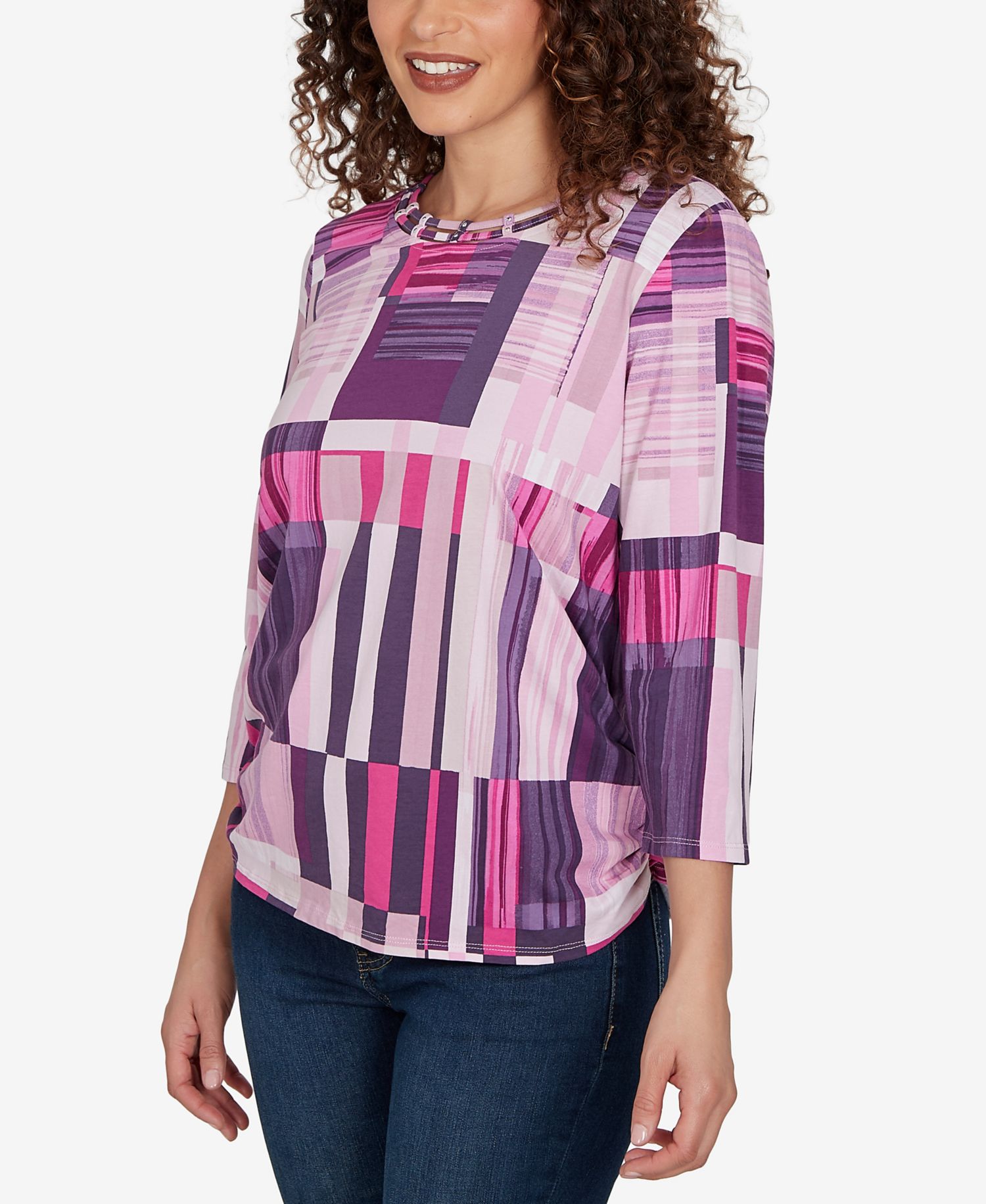 Petite Purple Bars Ruched Sides Top