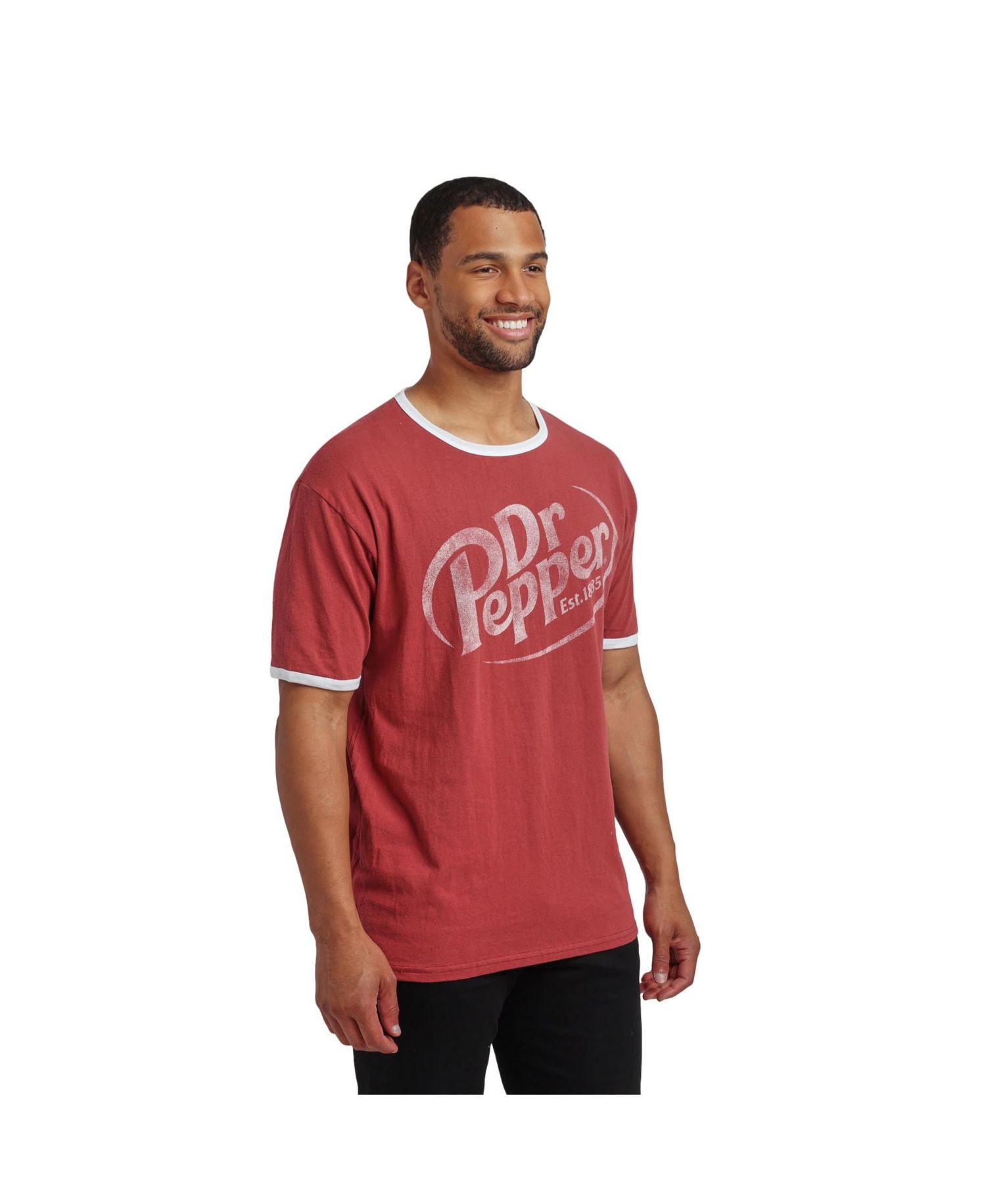 Men's Dr Pepper Logo Crew Neck Short Sleeve Red Ringer Tee -Large