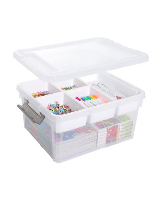 Plastic Storage Box With Removable Tray Stackable Latching Handle