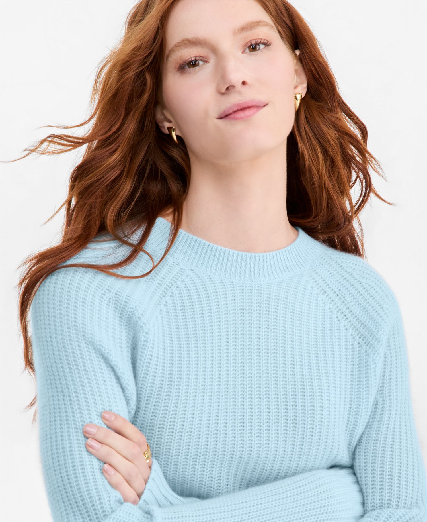 Plus Size 100% Cashmere Shaker Stitch Crewneck Sweater