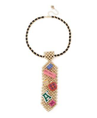 Faux-Stone Best In Class School Tie Pendant Necklace