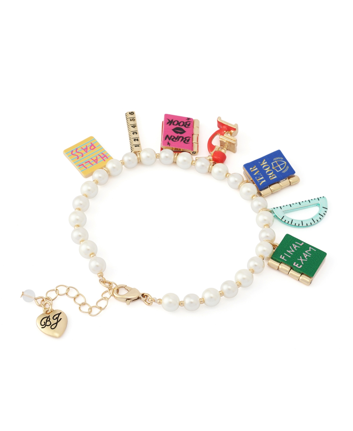 Betsey Johnson Faux Stone Best In Class Mixed Charm Imitation Pearl Bracelet