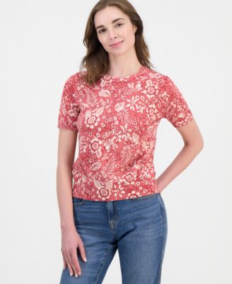 Women's Cotton Short-Sleeve Floral Sweater