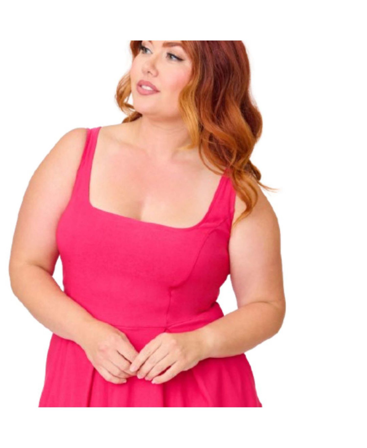 Plus Size Square Neck Pleated Swing Dress