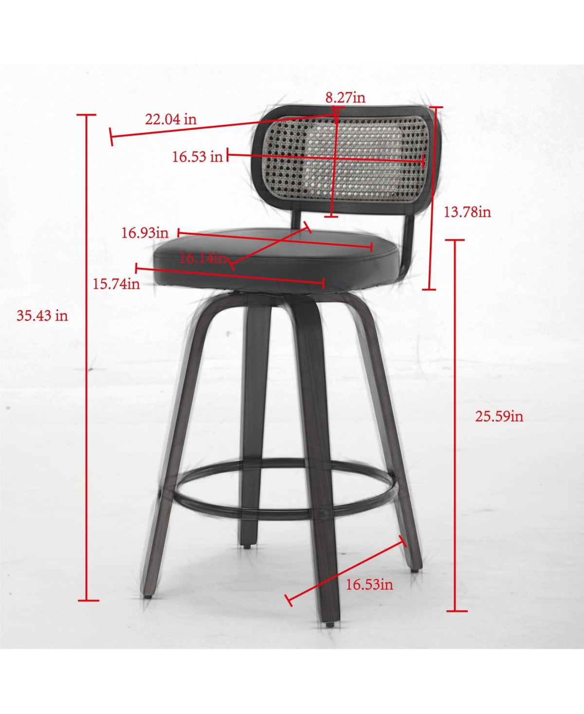Clihome Set of 2 Counter Height Bar Stools 26 Inch Rattan with Cane Back, Upholstered Seat