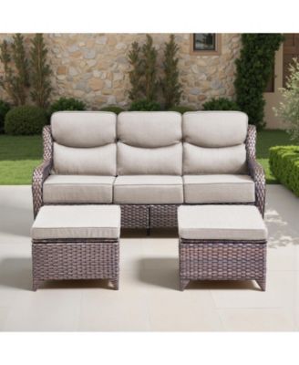 Wicker Outdoor Patio Furniture Set 3 Pieces Patio Conversation Set, Rattan Sofa Couch with Ottomans for Deck Porch and Garden