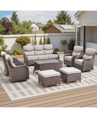 8 Piece Patio Furniture Sets with 3-Seat Sofa 4 Swivel Rocking Armchairs 2 Ottoman and Table Wicker Outdoor Conversation Set
