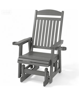Poly Lumber All-Weather Outdoor Glider Chair, Heavy-Duty Single Patio Rocker with Removable Cup Holders