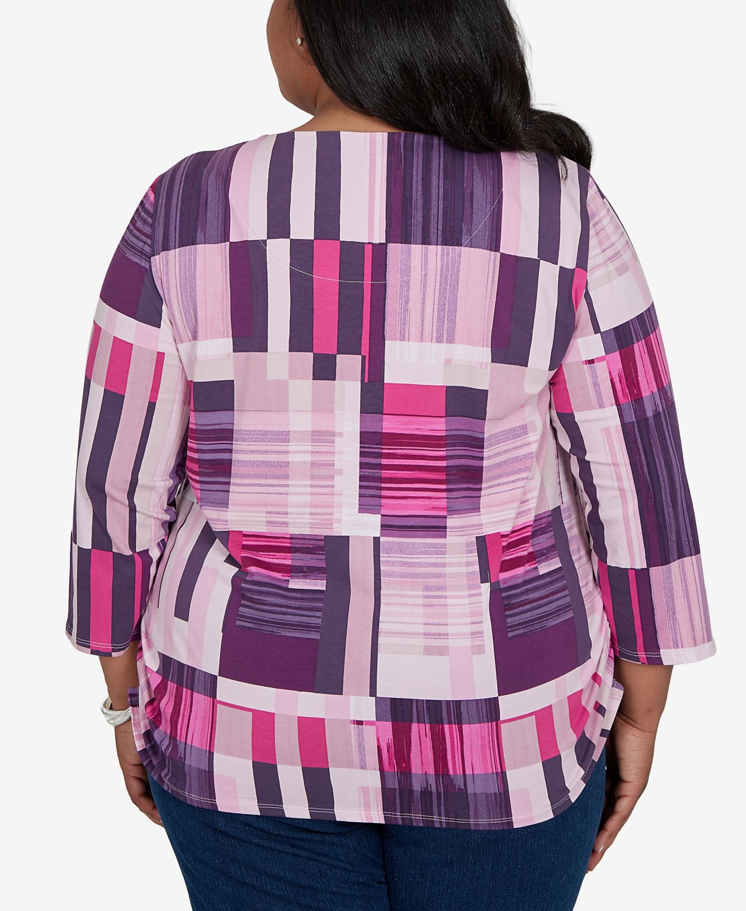 Plus Size Purple Bars Ruched Sides Top