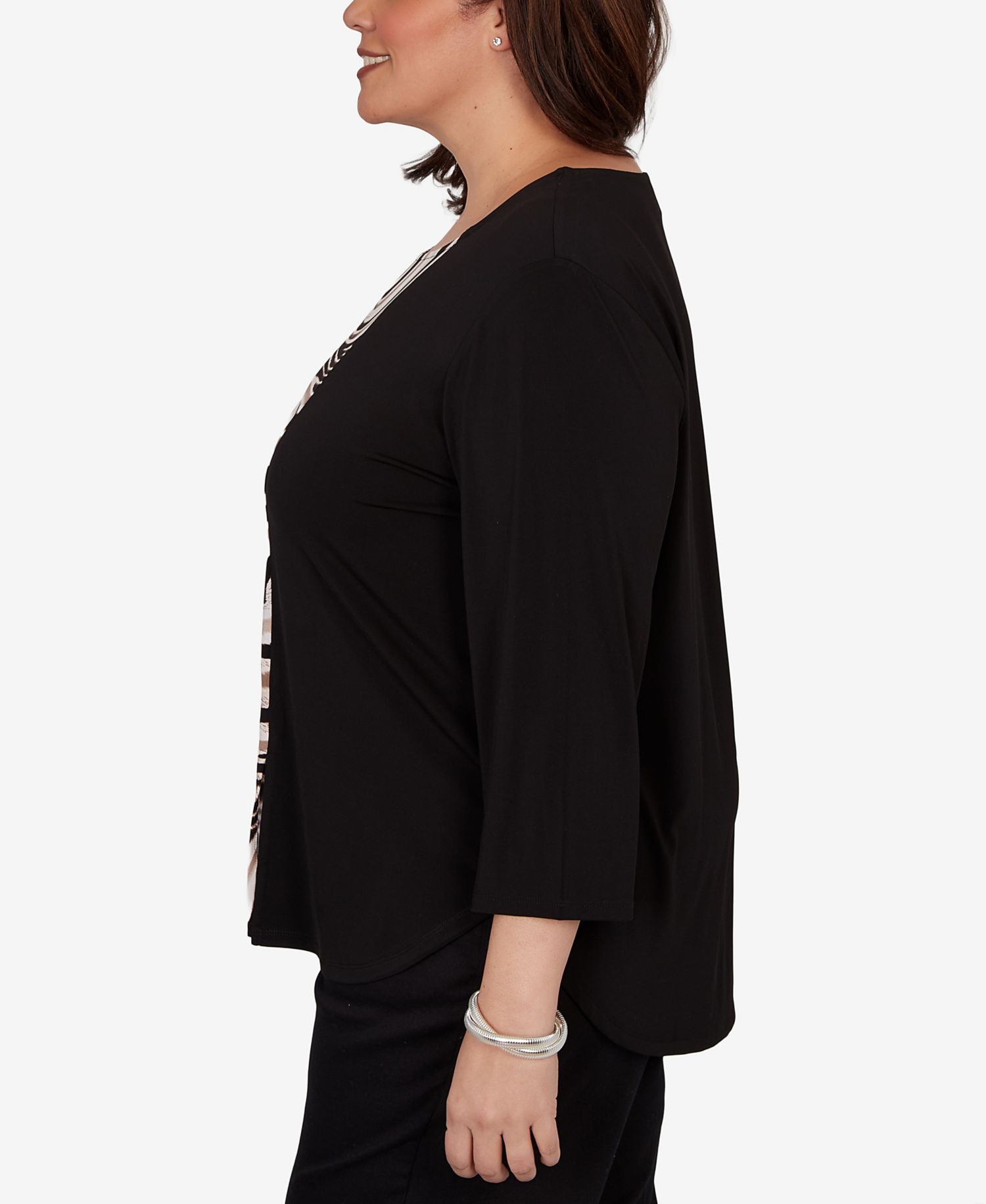 Plus Size Vertical Spliced Animal Puff Printed Top