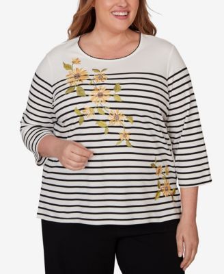 Plus Size Sunflower Stripe Knit Top