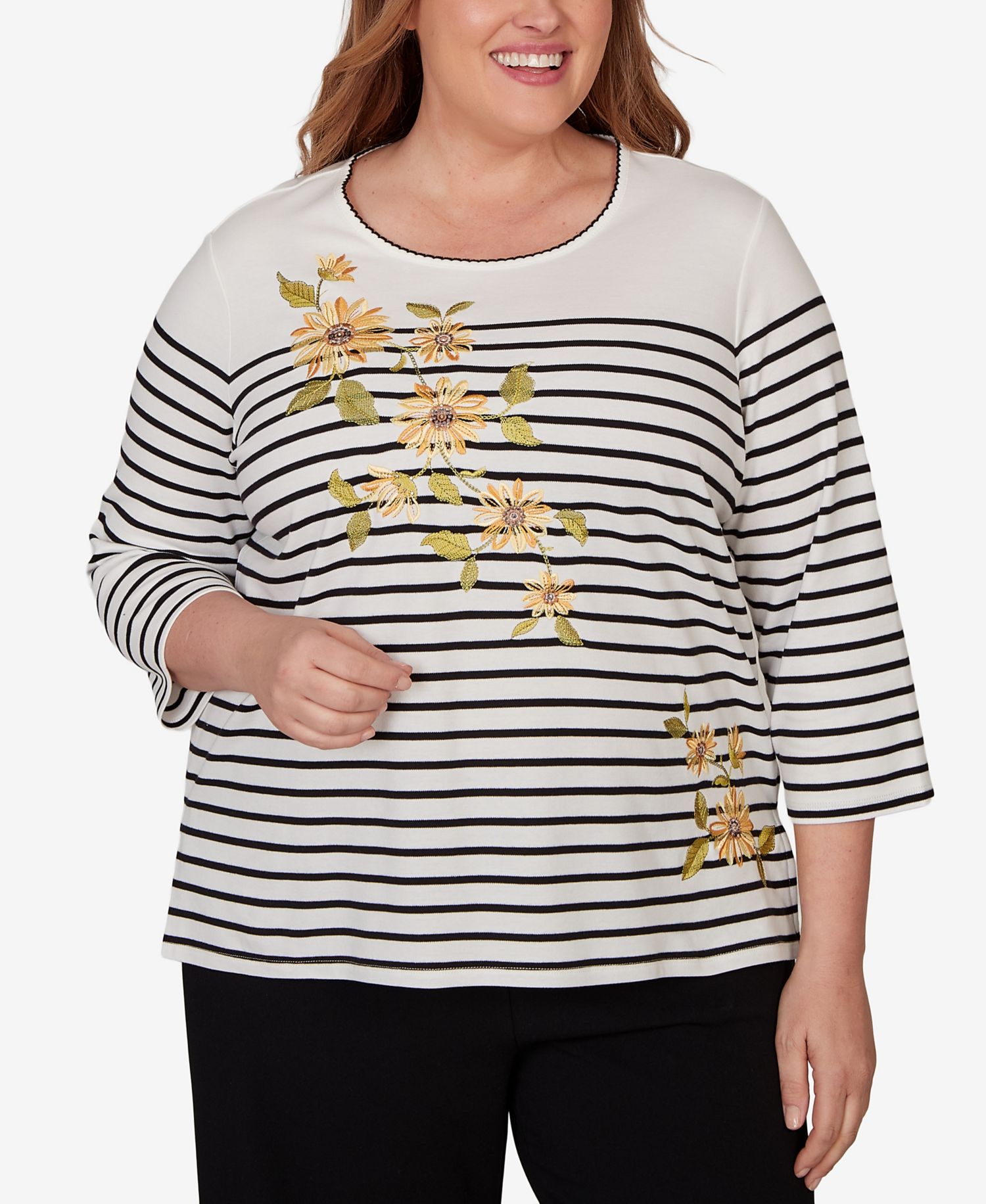 Plus Size Sunflower Stripe Knit Top