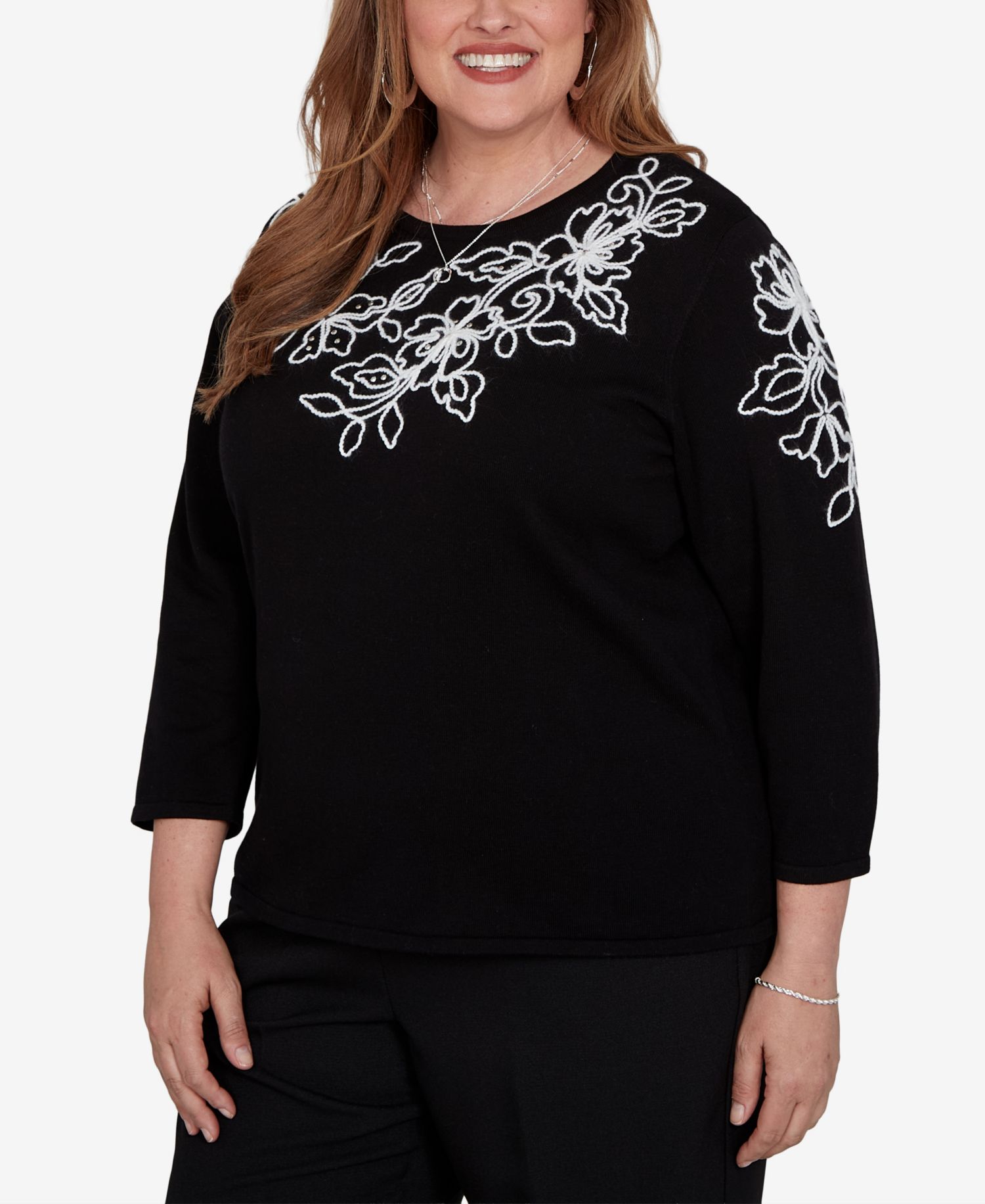 Plus Size Floral Scroll Soutache Sweater