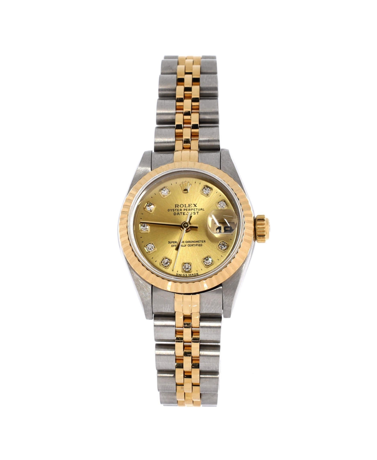 PreOwned Rolex Oyster Perpetual Datejust Automatic Watch in Stainless Steel and Gold with Diamond Markers 26mm  Dial color gold