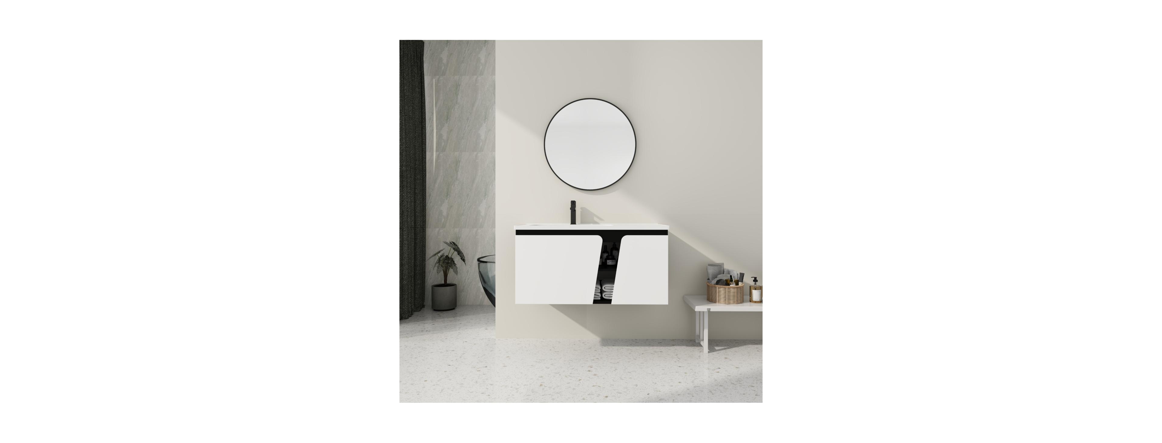 Sillysis Wall Mounted Bathroom Vanity with Ceramic Sink, Soft Close Doors, Plywood Cabinet