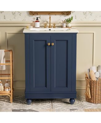 24 Inch Bathroom Vanity with Ceramic Sink, Soft Close Doors, Adjustable Shelf for Modern Bathrooms