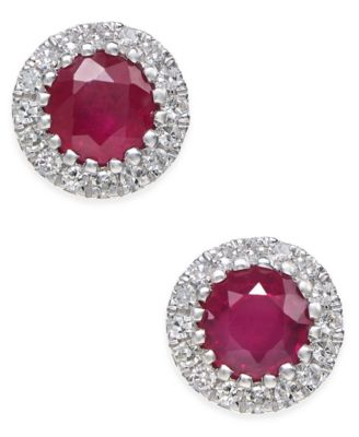 Sapphire (5/8 ct. t.w.) and Diamond (1/10 ct. t.w.) Stud Earrings in 14k White Gold (Also Available in Ruby and Emerald)