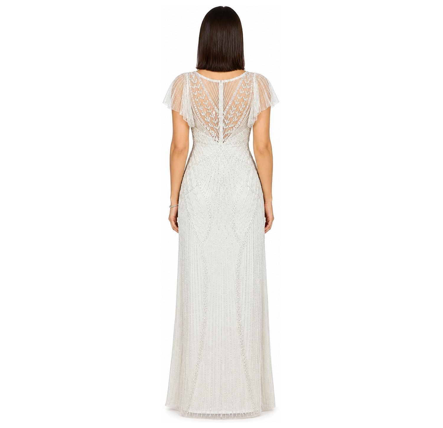 Women's Beaded Faux-Wrap V-Neck Bridal Gown