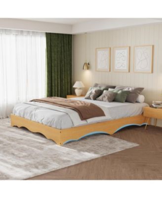 Wood Platform Bed Frame, Low Profile Bed with Wavy Wood Design, Minimalist Bed Base Without Headboard, Noise-Free Support, No Box Spring Needed
