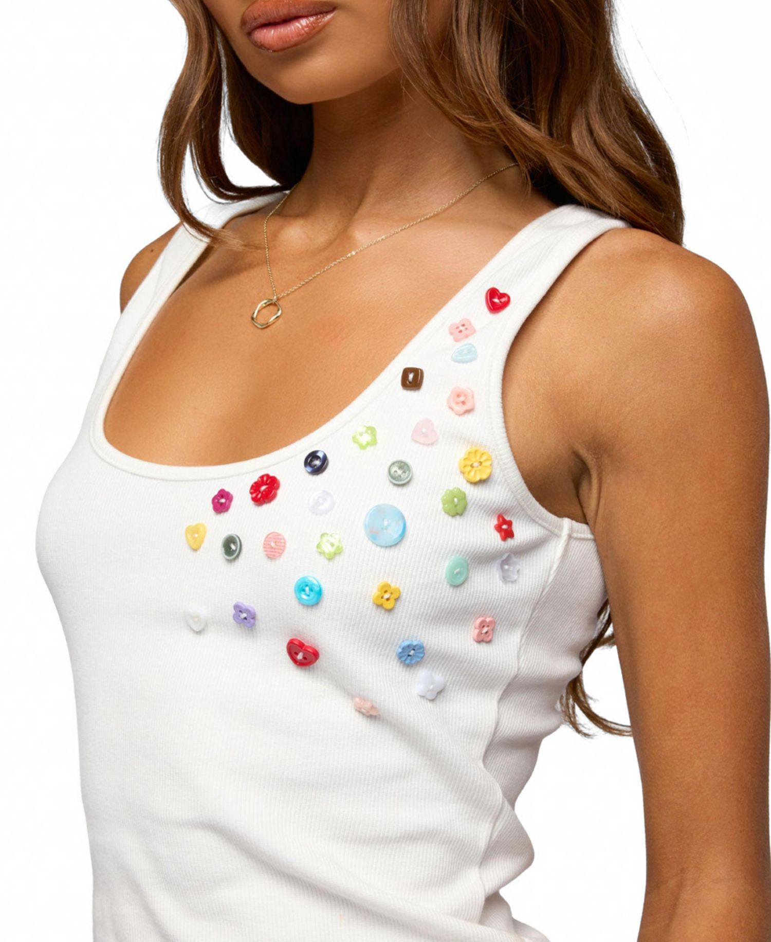 Women's Natash Mixed Button Tank Top