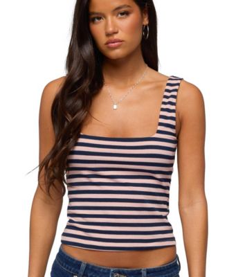 Women's Striped Built In Bra Tank Top