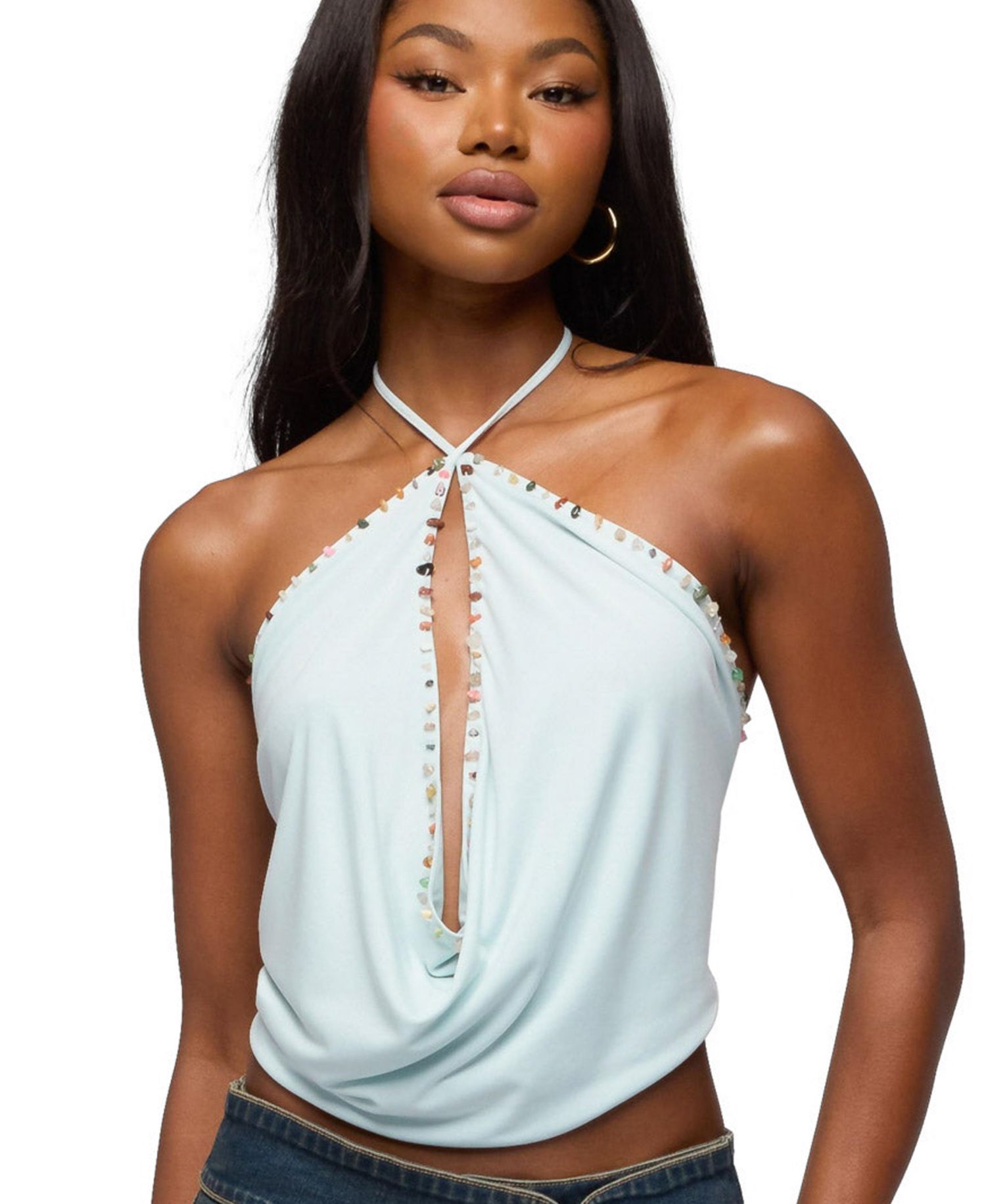 Women's Stone Backless Cowl Neck Top