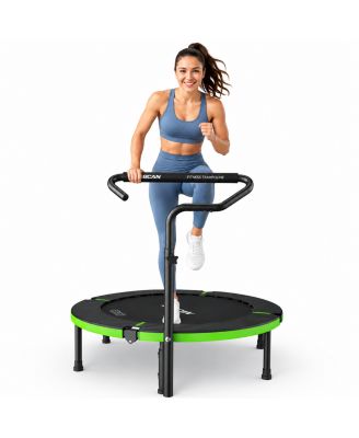 SP3 Foldable Mini Rebounder Trampoline with Adjustable T Shape Foam Handrail 40 Inch Indoor Garden Workout Trampoline for Adults 330LBS
