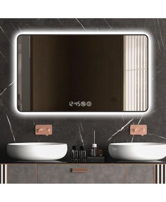 Modern LED Bathroom Vanity Mirror with Rounded Corners, Wall Mounted Lighted Mirror with Anti-Fog Function