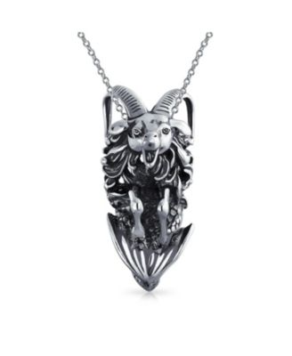 Capricorn Zodiac Pendant Necklace Sea Goat Astrology Horoscope Oxidized .925 Sterling Silver