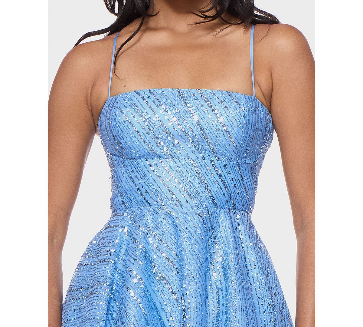 B Darlin Juniors' Straight Neck Sequin Empire Waist Glitter Dress view 4 — MAYCSS fashion products