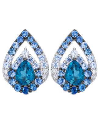 Le Vian Deep Sea Blue Topaz Pear Shaped, Sapphire Ombre & White Sapphire Earrings (4-3/8 ct. t.w.) in 14k Vanilla Gold - White Gold