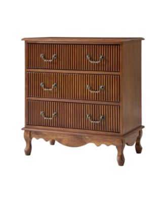 Larisa Transitional 28"W 3-Drawer Solid Wood Fluted End Table with Built-In Power Outlet and Simple Assembly